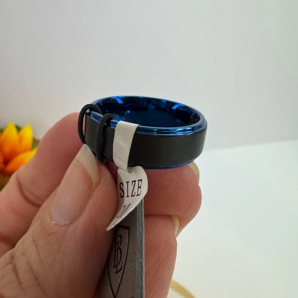 Blac Label Tungsten Ring with Blue Accents